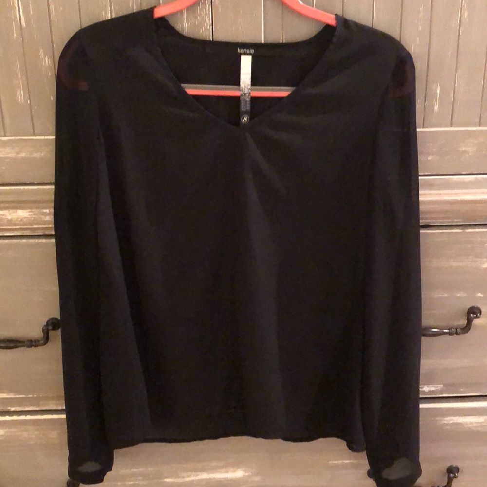 Kensie Black long sleeve top with sheer details